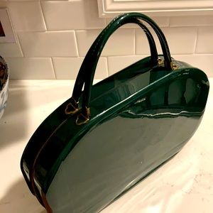 Vintage mid-century Tolin Mfg.of Miami Patent bag 1960’s rounded top, brass
